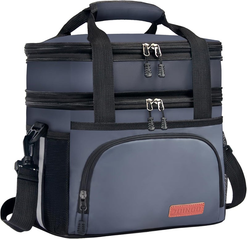 JOINGO Lunch Box For Men/Women,Large Double-layer Insulated Expandable Reusable Leakproof Cooler Bags For Adults,Lunch Bag With Adjustable Shoulder Strap For Office Travel Picnic（Dark Gray） - Image 1